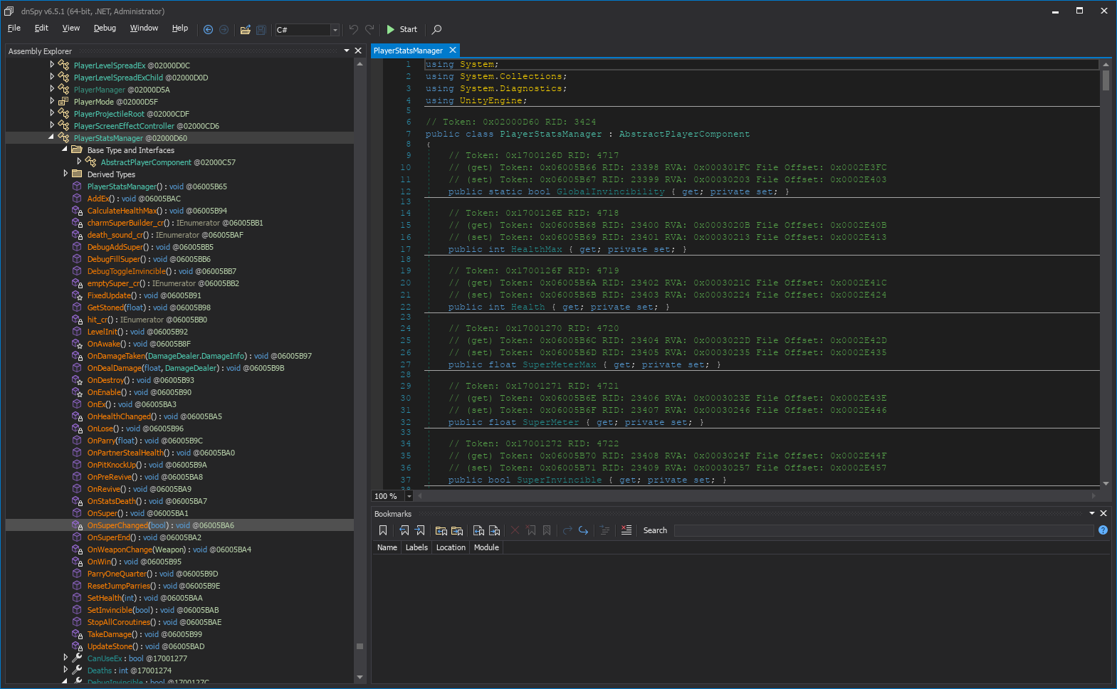 DNSpy Showing Player References and Class